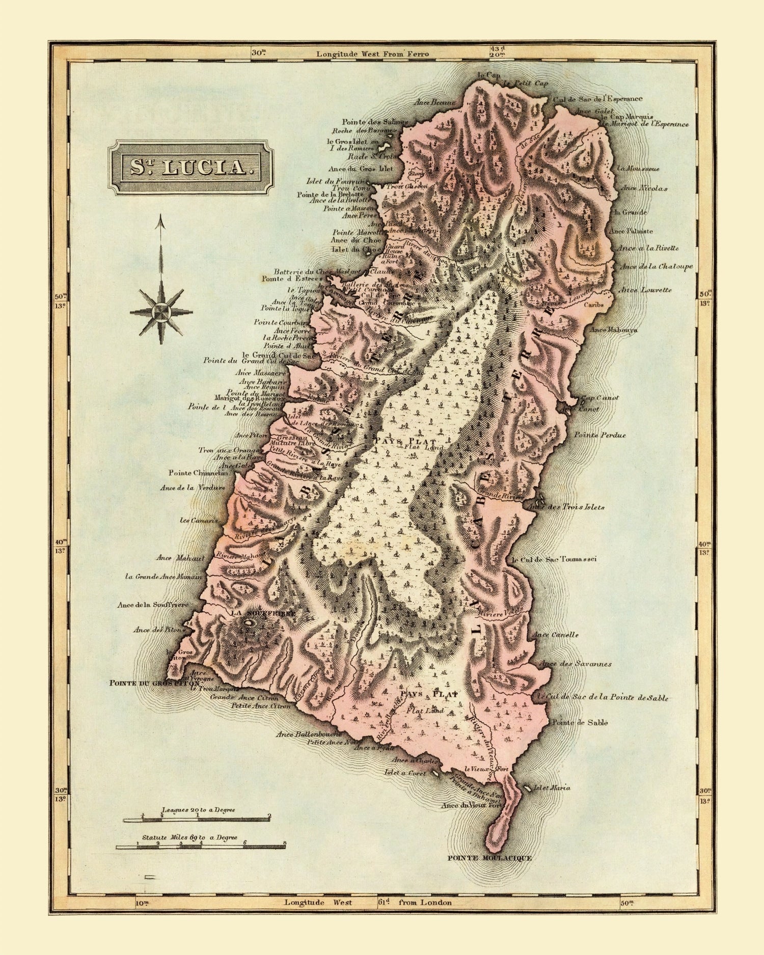 Vintage Map of St Lucia 1823