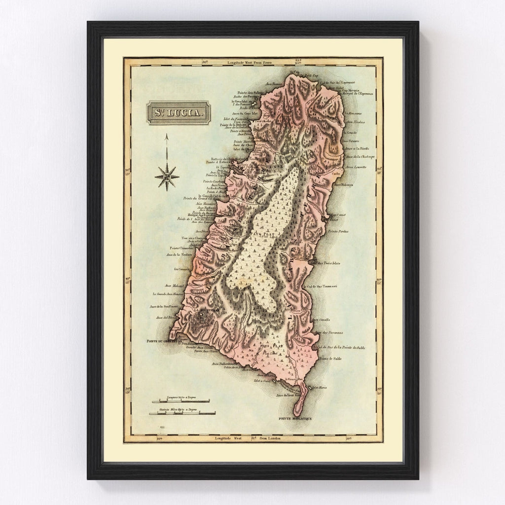 Vintage Map of St Lucia 1823