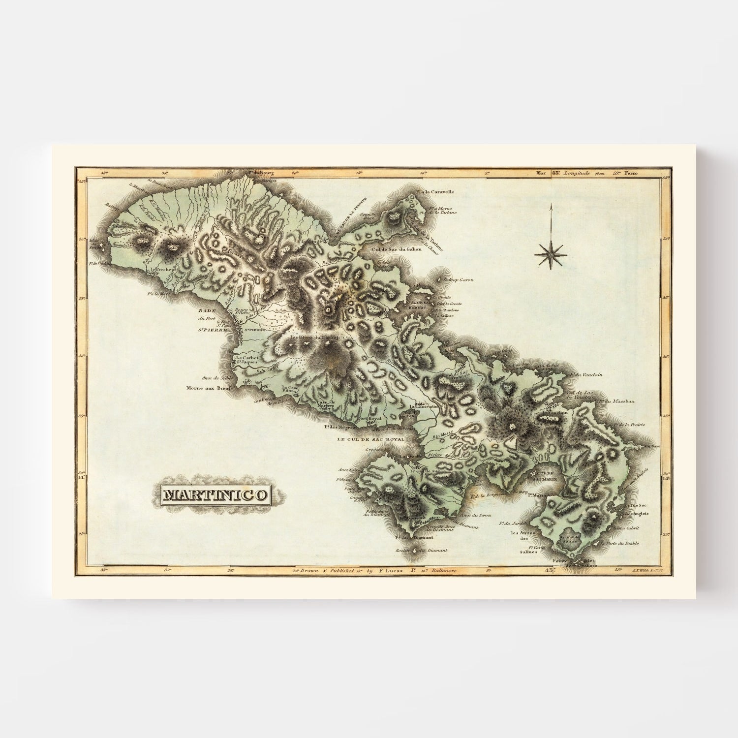 Vintage Map of Martinico, 1823