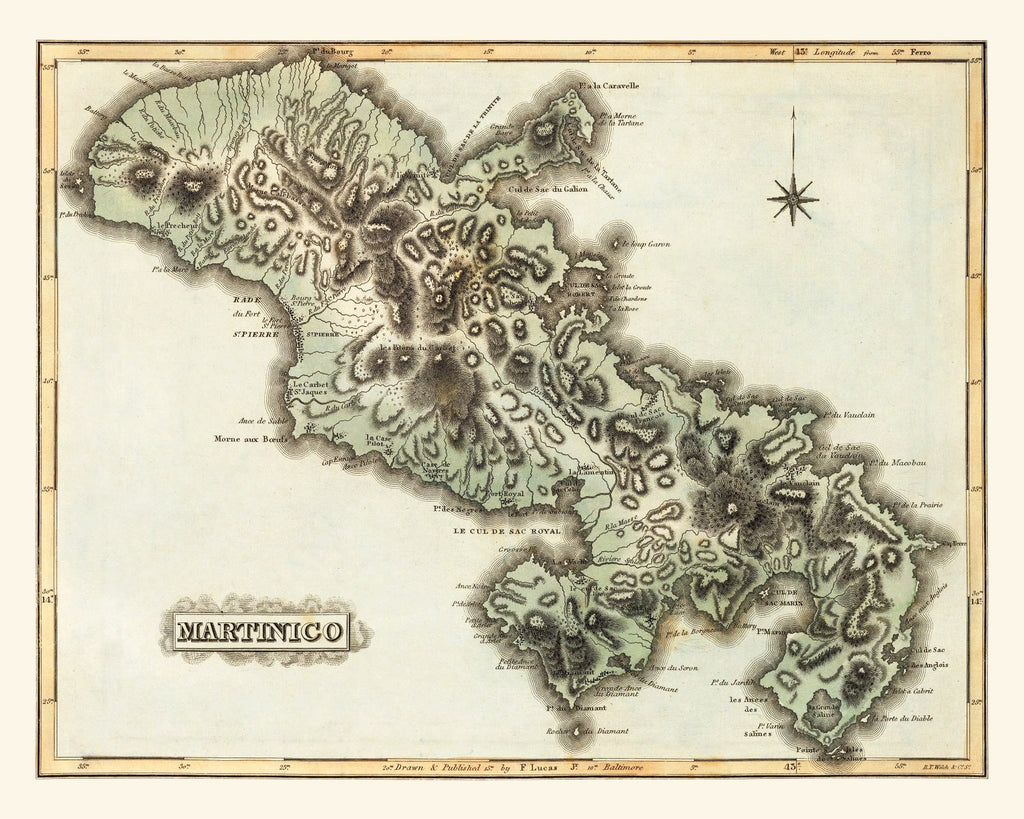 Vintage Map of Martinico, 1823