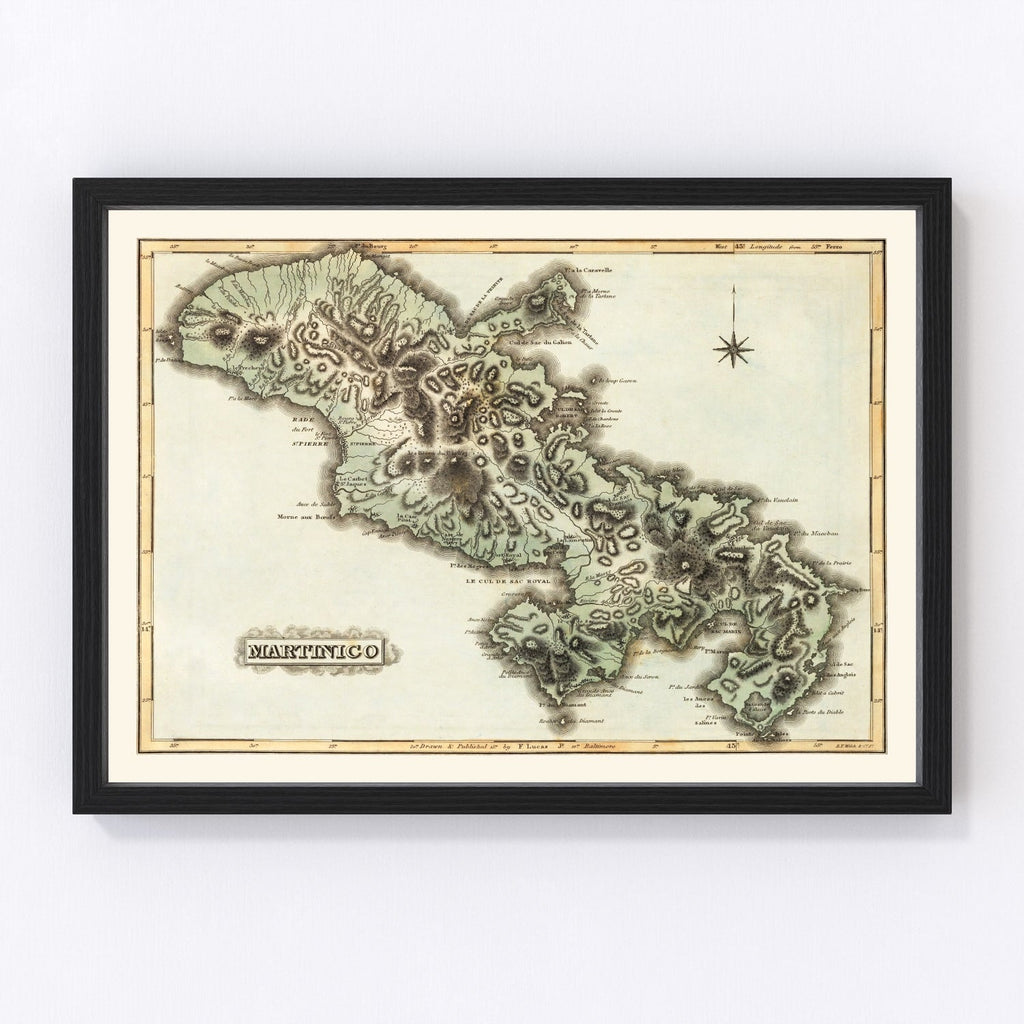 Vintage Map of Martinico, 1823