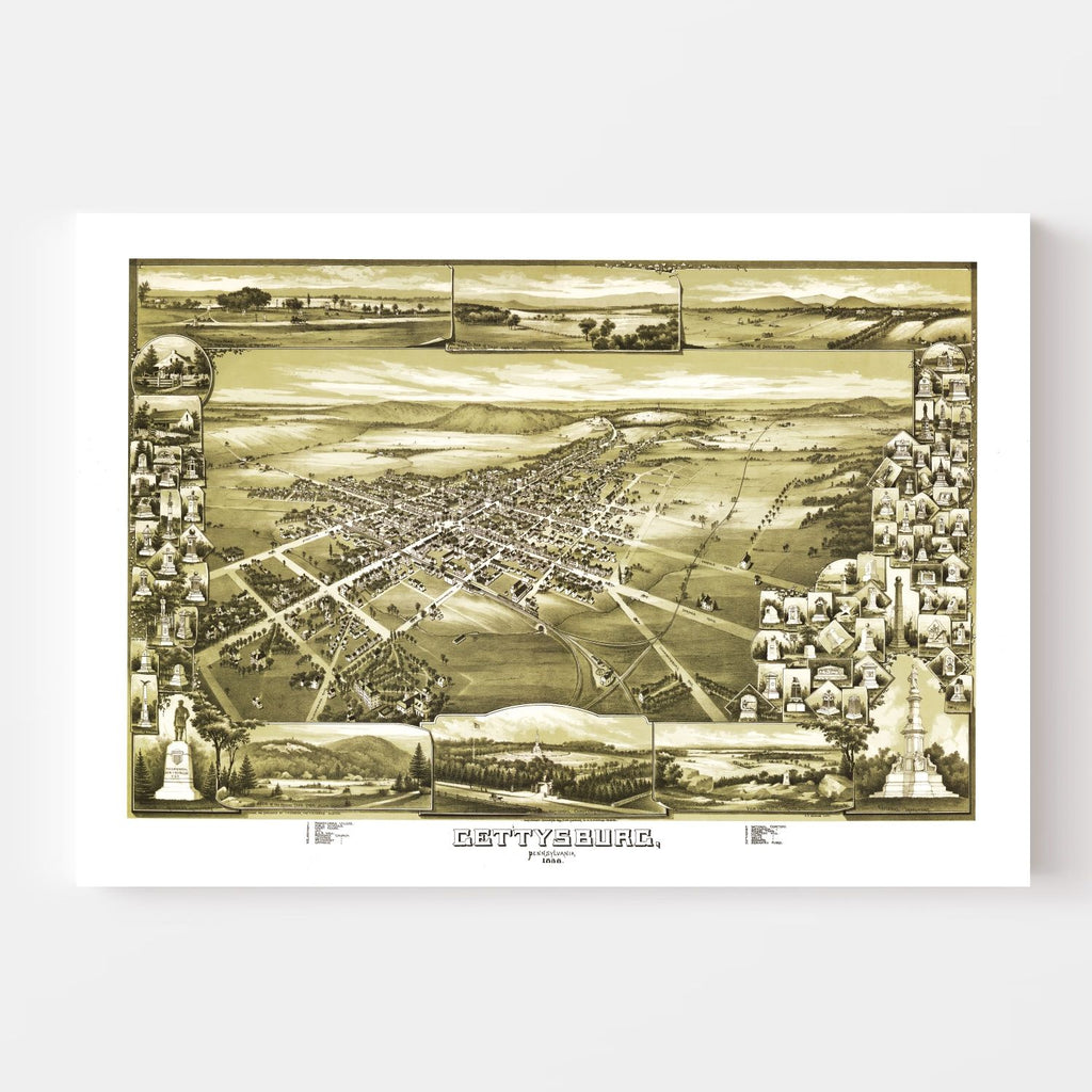Vintage Map of Gettysburg, Pennsylvania 1888