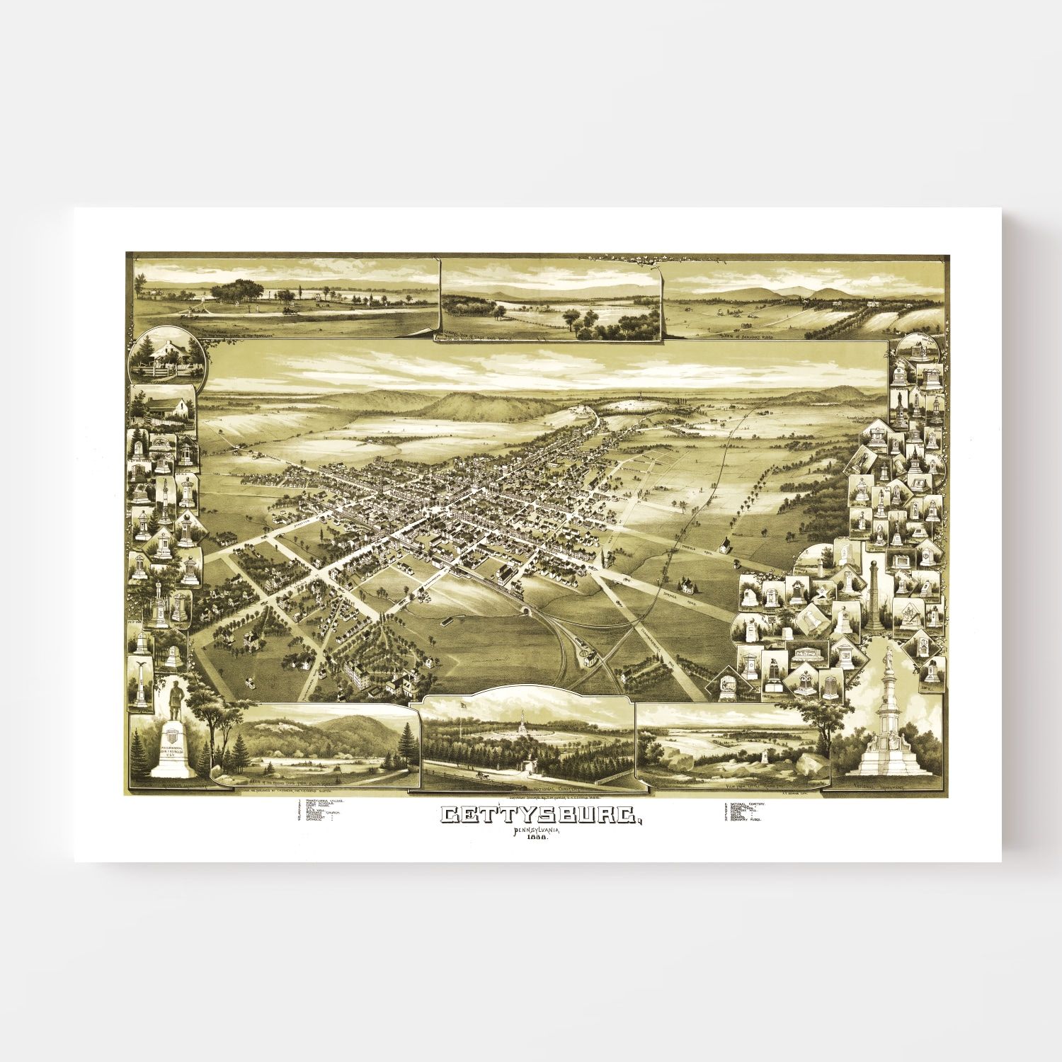 Vintage Map of Gettysburg, Pennsylvania 1888