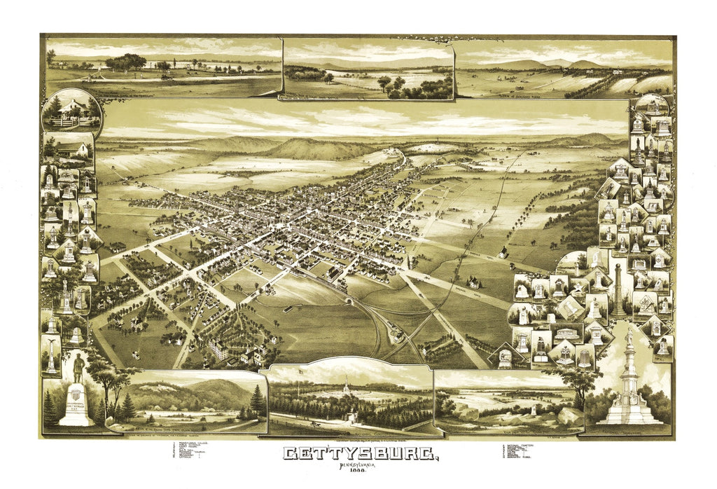 Vintage Map of Gettysburg, Pennsylvania 1888