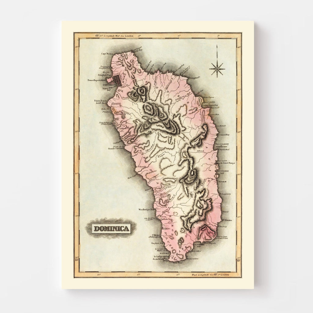 Vintage Map of Dominica, 1823