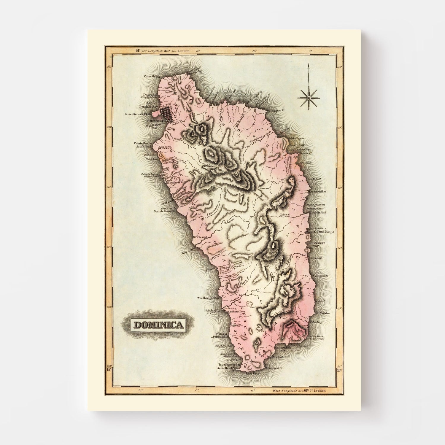 Vintage Map of Dominica, 1823