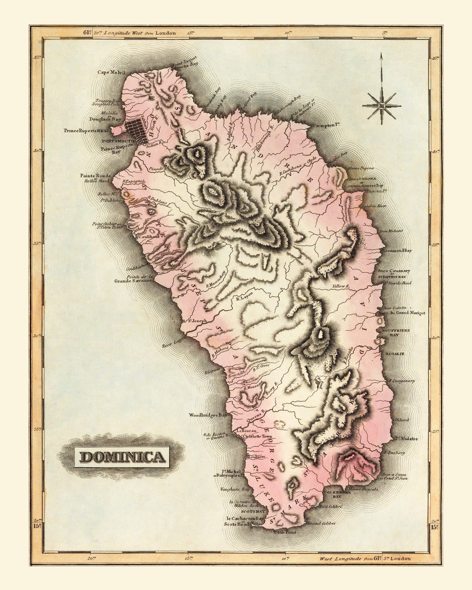 Vintage Map of Dominica, 1823