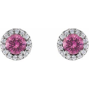 Sterling Silver 4 mm Natural Pink Sapphire & 1/10 CTW Natural Diamond Earrings – image 2