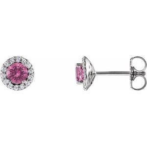 14K White Gold 4 mm Natural Pink Sapphire & 1/10 CTW Natural Diamond Earrings