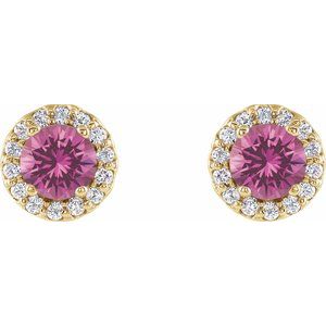 14K Yellow Gold 4 mm Natural Pink Sapphire & 1/10 CTW Natural Diamond Earrings – image 2