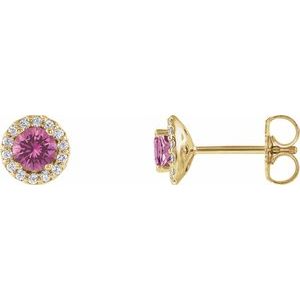14K Yellow Gold 4 mm Natural Pink Sapphire & 1/10 CTW Natural Diamond Earrings