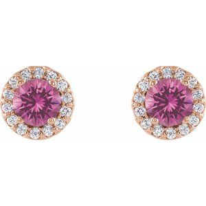 14K Rose Gold 4 mm Natural Pink Sapphire & 1/10 CTW Natural Diamond Earrings