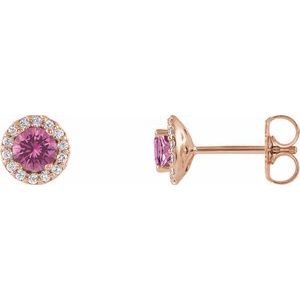 14K Rose Gold 4 mm Natural Pink Sapphire & 1/10 CTW Natural Diamond Earrings