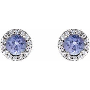14K White Gold 4 mm Natural Tanzanite & 1/10 CTW Natural Diamond Earrings – image 2