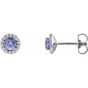 14K White Gold 4 mm Natural Tanzanite & 1/10 CTW Natural Diamond Earrings