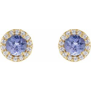 14K Yellow Gold 4 mm Natural Tanzanite & 1/10 CTW Natural Diamond Earrings – image 2