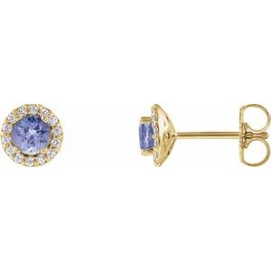 14K Yellow Gold 4 mm Natural Tanzanite & 1/10 CTW Natural Diamond Earrings