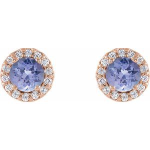 14K Rose Gold 4 mm Natural Blue Tanzanite & 1/10 CTW Natural Diamond Earrings – image 2