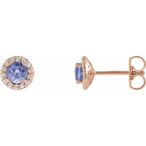 14K Rose Gold 4 mm Natural Blue Tanzanite & 1/10 CTW Natural Diamond Earrings