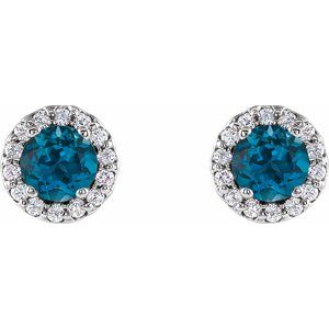 Platinum 4 mm Natural London Blue Topaz & 1/10 CTW Natural Diamond Earrings – image 2
