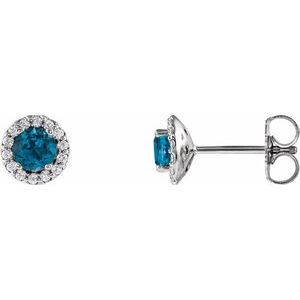 Platinum 4 mm Natural London Blue Topaz & 1/10 CTW Natural Diamond Earrings