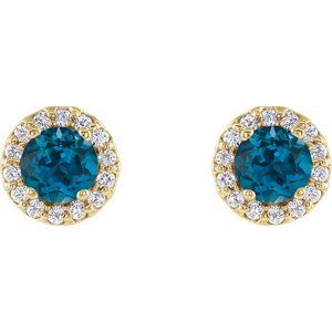 14K Yellow Gold 4 mm Natural London Blue Topaz & 1/10 CTW Natural Diamond Earrings – image 2
