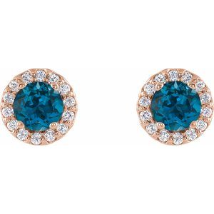 14K Rose Gold 4 mm Natural London Blue Topaz & 1/10 CTW Natural Diamond Earrings – image 2