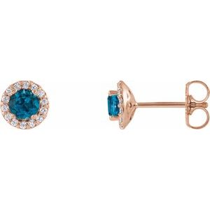 14K Rose Gold 4 mm Natural London Blue Topaz & 1/10 CTW Natural Diamond Earrings