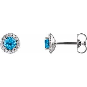 14K White Gold 4 mm Natural Swiss Blue Topaz & 1/10 CTW Natural Diamond Earrings