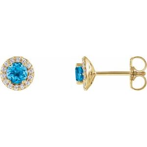 14K Yellow Gold 4 mm Natural Swiss Blue Topaz & 1/10 CTW Natural Diamond Earrings