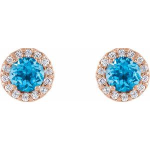 14K Rose Gold 4 mm Natural Swiss Blue Topaz & 1/10 CTW Natural Diamond Earrings – image 2