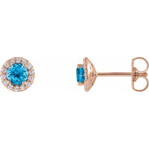 14K Rose Gold 4 mm Natural Swiss Blue Topaz & 1/10 CTW Natural Diamond Earrings