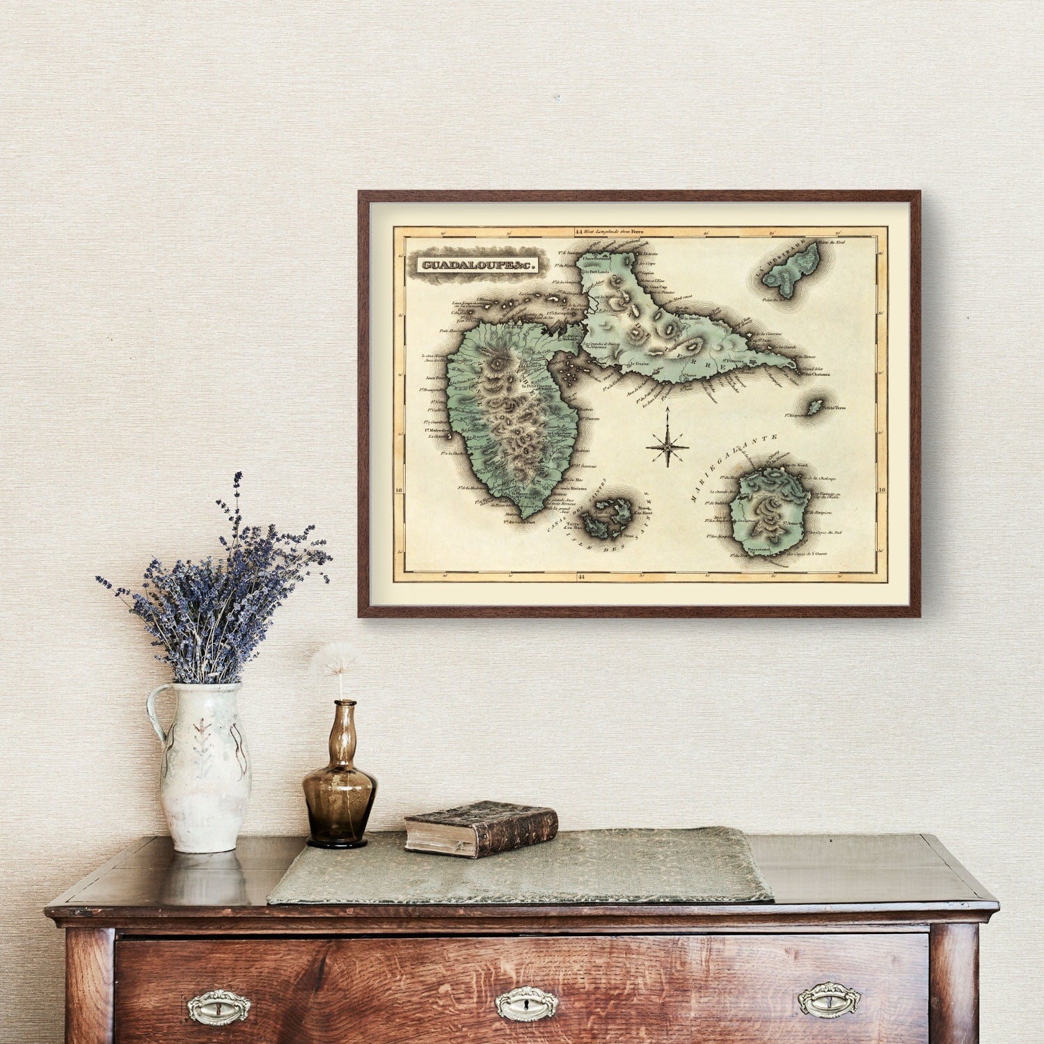 Vintage Map of Guadaloupe, 1823