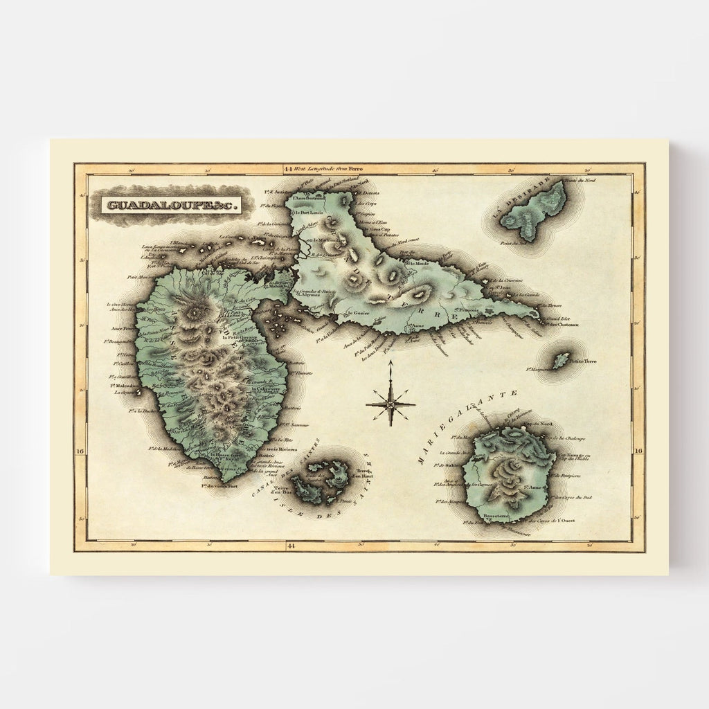 Vintage Map of Guadaloupe, 1823