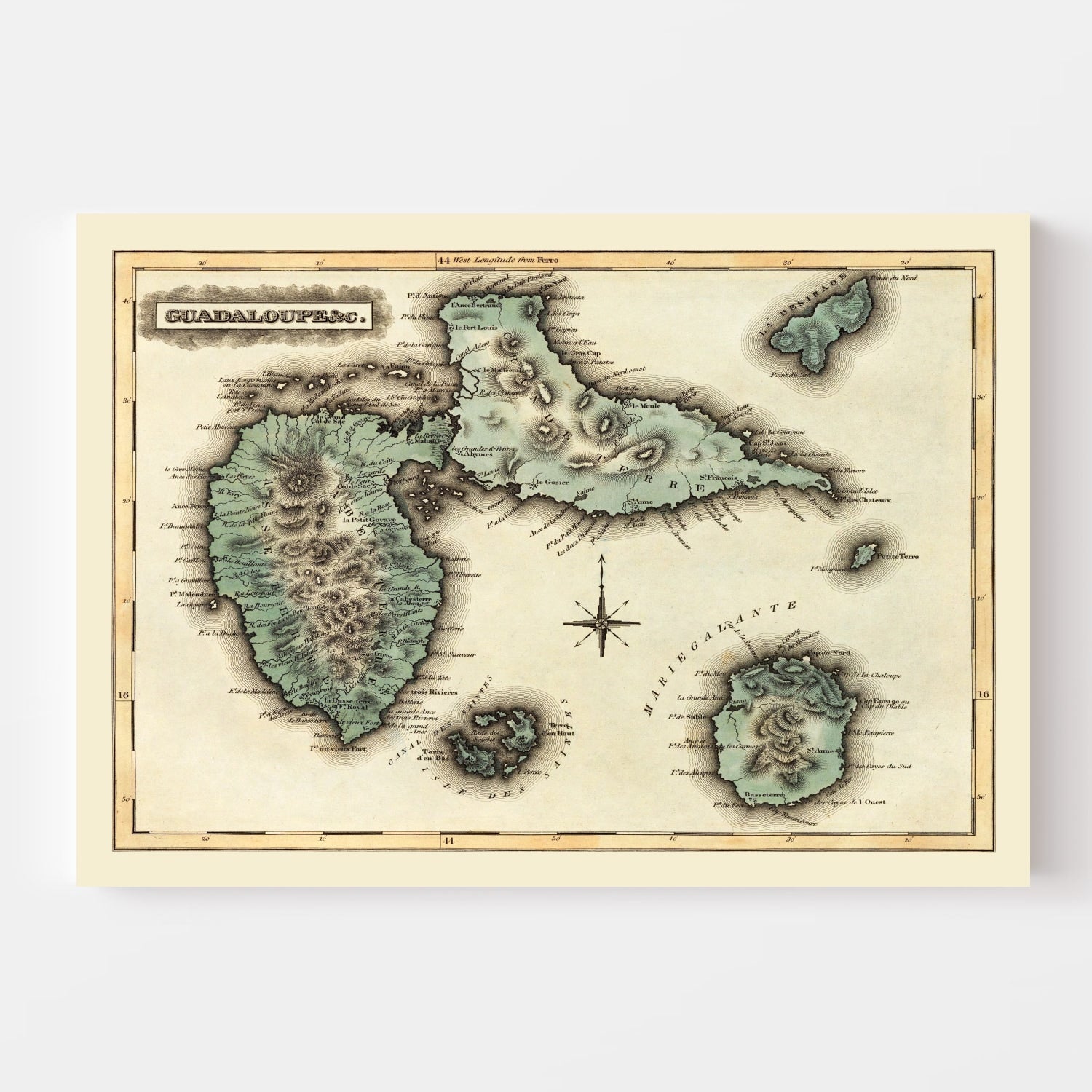 Vintage Map of Guadaloupe, 1823