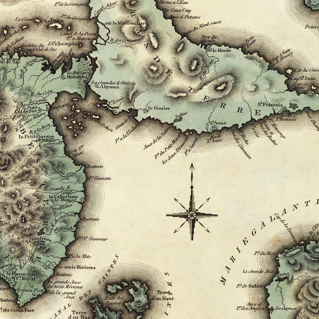 Vintage Map of Guadaloupe, 1823