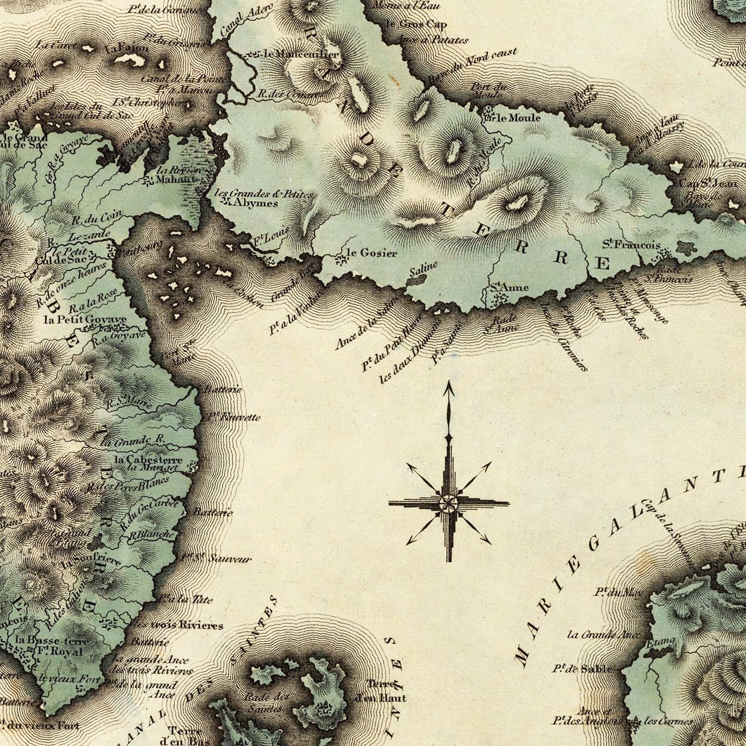 Vintage Map of Guadaloupe, 1823