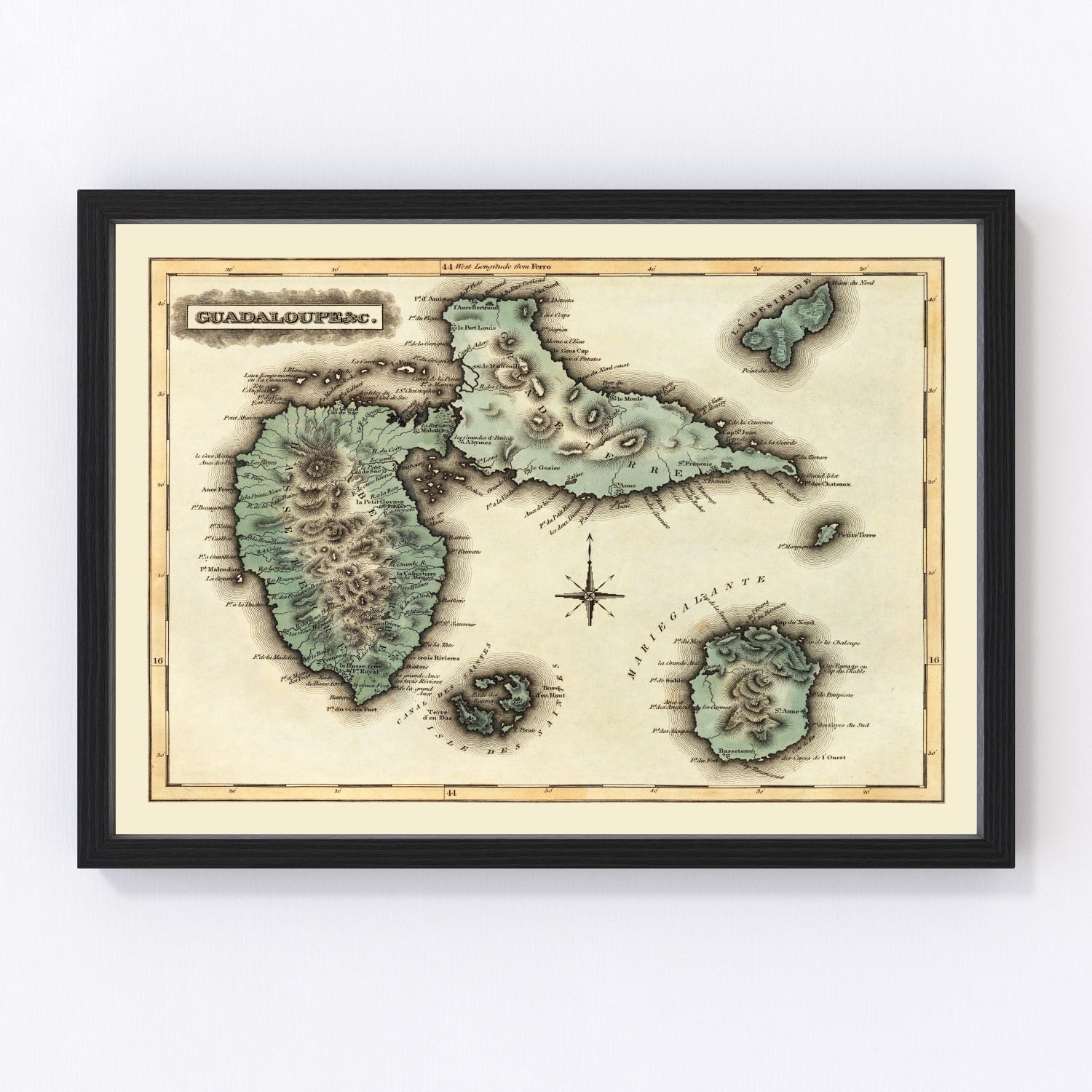 Vintage Map of Guadaloupe, 1823
