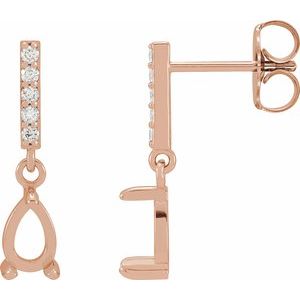 14K Rose Gold 6x4 mm Pear .08 CTW Natural Diamond Semi-Set Dangle Earrings