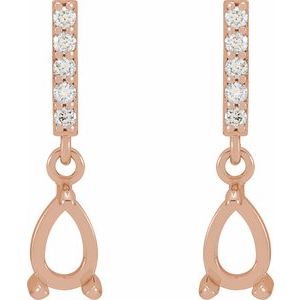 14K Rose Gold 6x4 mm Pear .08 CTW Natural Diamond Semi-Set Dangle Earrings – image 2