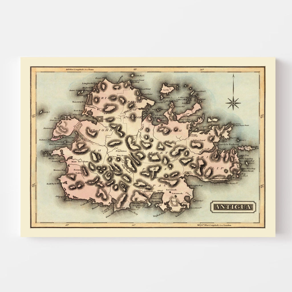 Vintage Map of Antigua, 1823