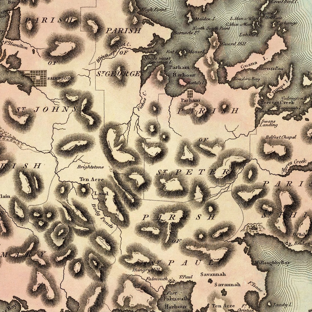 Vintage Map of Antigua, 1823