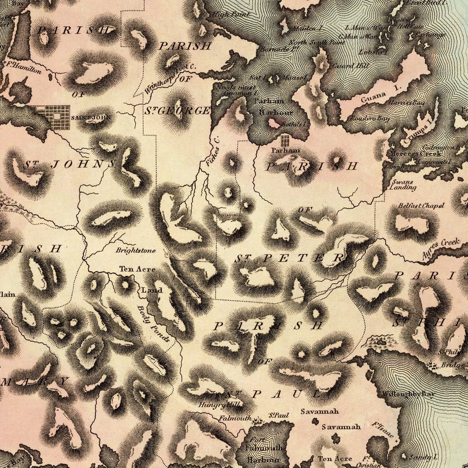 Vintage Map of Antigua, 1823