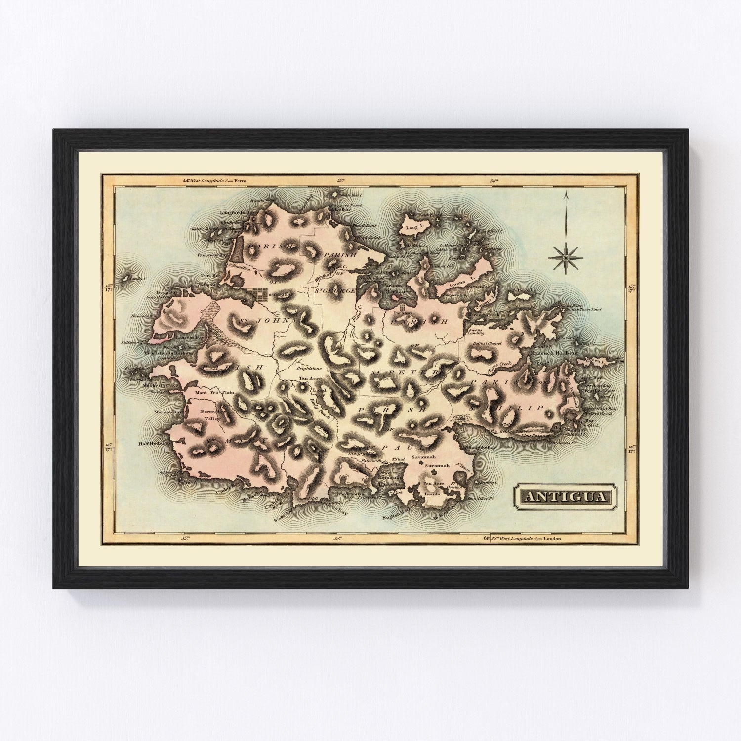Vintage Map of Antigua, 1823