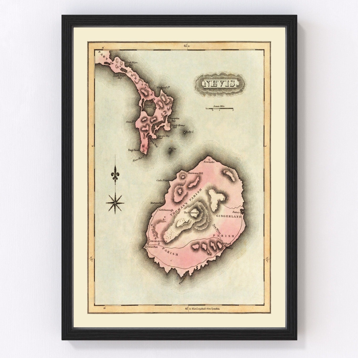Vintage Map of Nevis, 1823