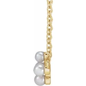 14K Yellow Gold Cultured White Seed Pearl Sideways Cross 16-18" Necklace