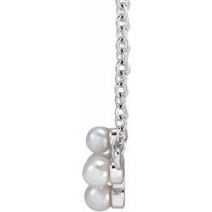 14K White Gold Cultured White Seed Pearl Sideways Cross 16-18" Necklace