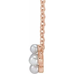 14K Rose Gold Cultured White Seed Pearl Sideways Cross 16-18" Necklace
