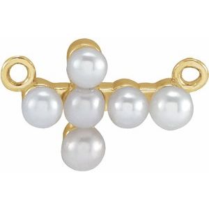 14K Yellow Gold Cultured White Seed Pearl Sideways Cross Necklace Center