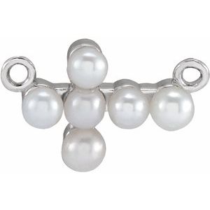 Platinum Cultured White Seed Pearl Sideways Cross Necklace Center